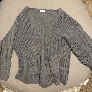 Gray Chunky Ribbed Cardigan Sweater